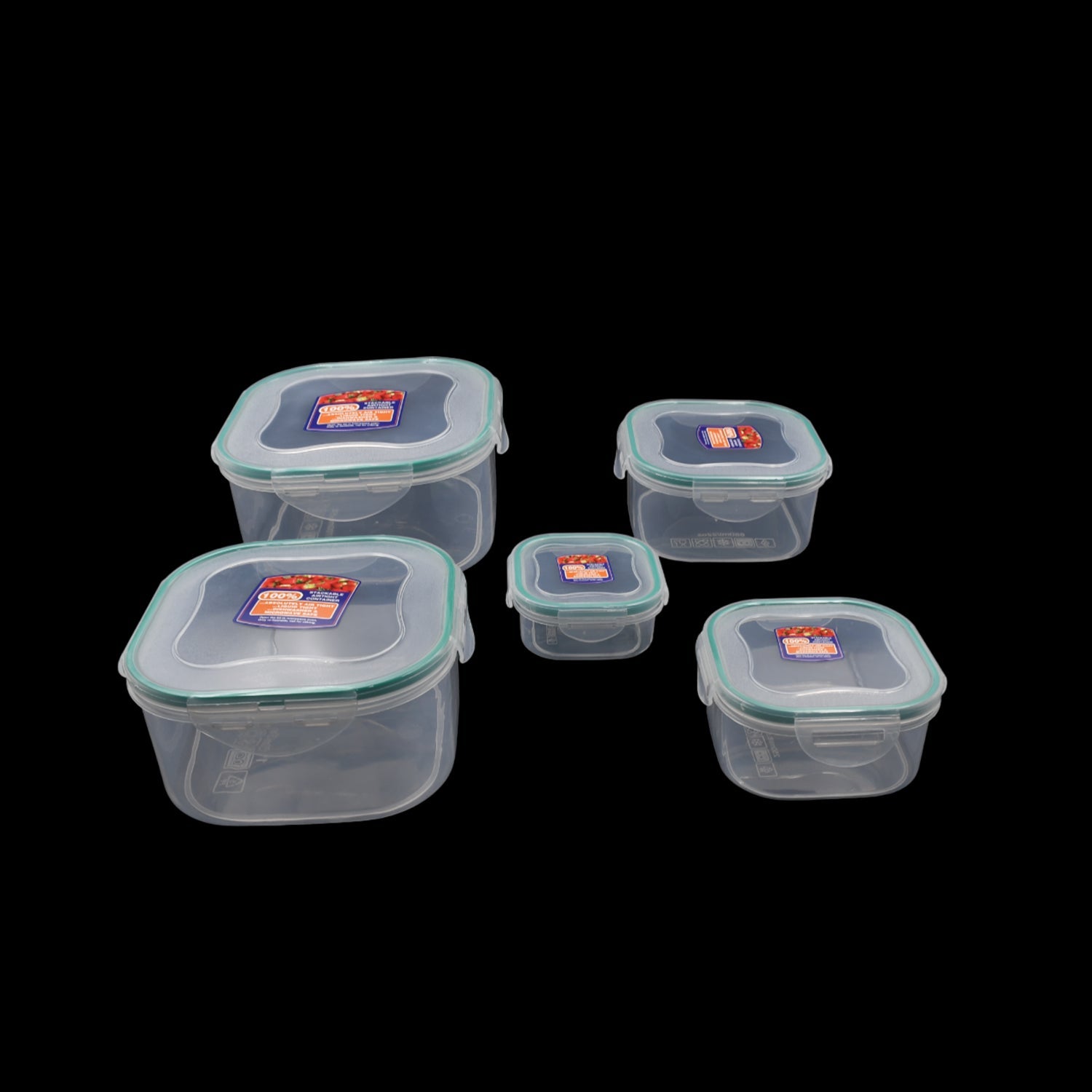 Fridge storage plastic containers, snap-seal, 5 pieces. Fridge storage plastic containers, snap-seal, 5 pieces.